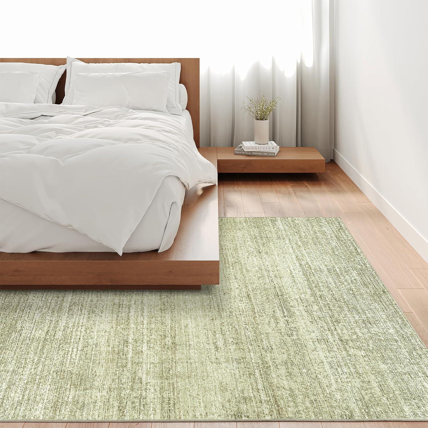 Sage Green Abstract Flat Woven Washable Area Rug