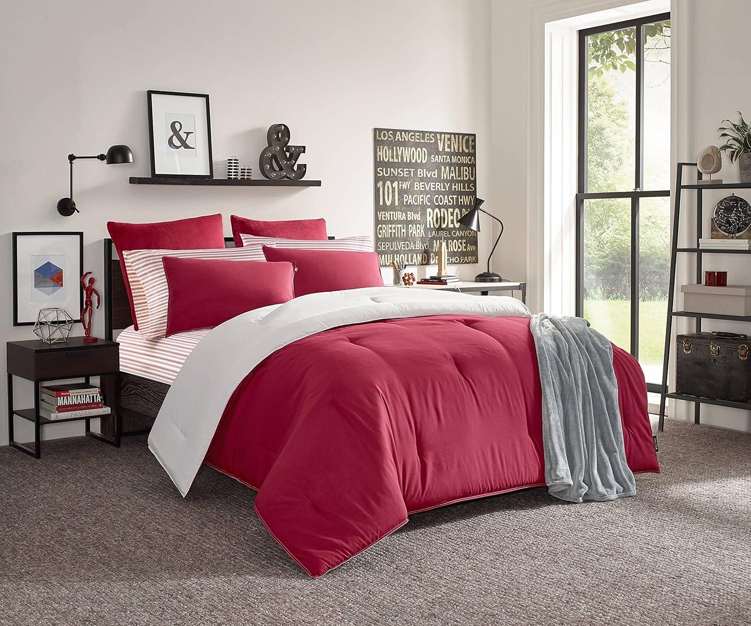 Nautica - Full Sheet Set, Cotton Percale Bedding Set, Crisp & Cool, Lightweight & Breathable (Coleridge Red, Full) Coleridge Stripe Red Full