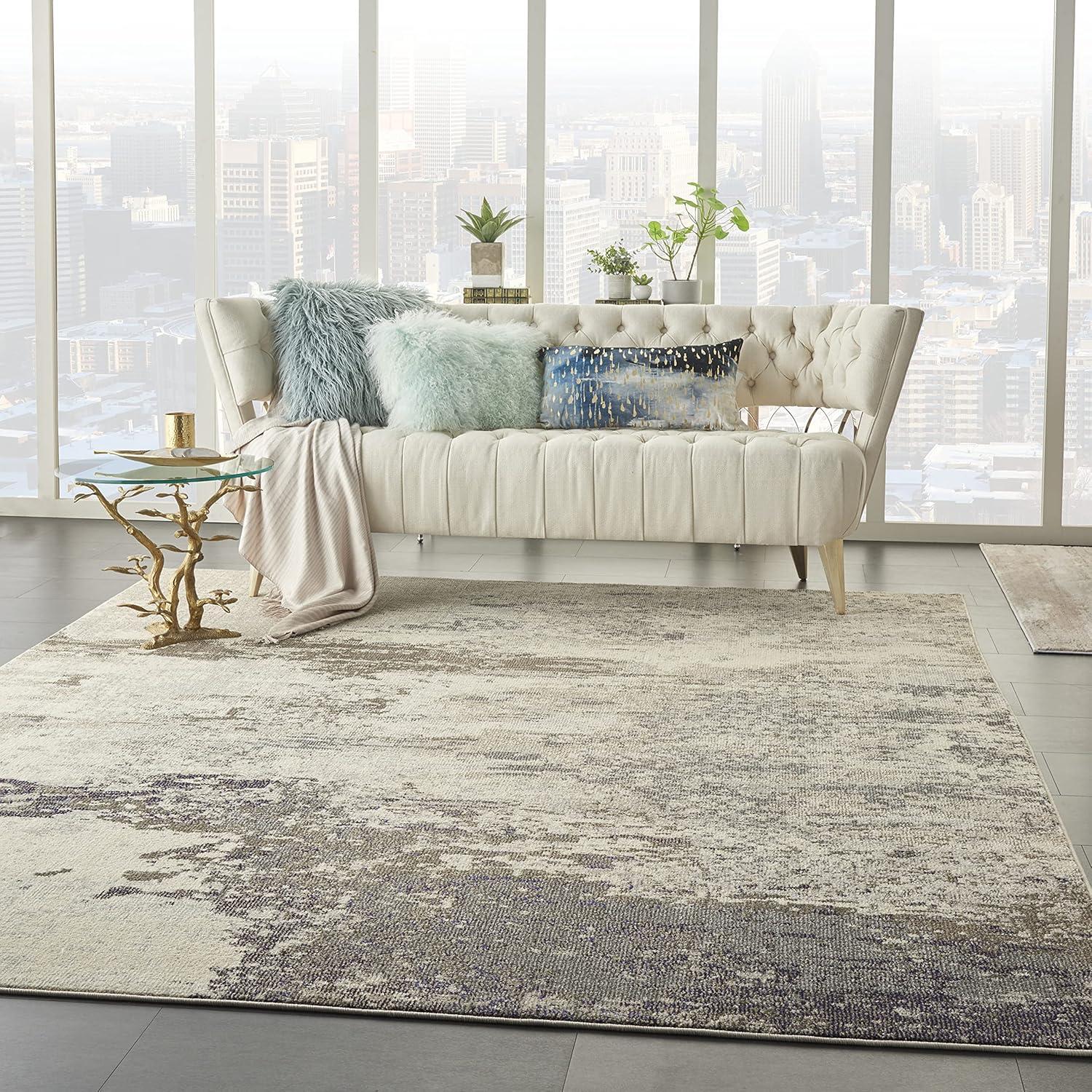 Ivory and Grey Abstract Hand-knotted Round Rug