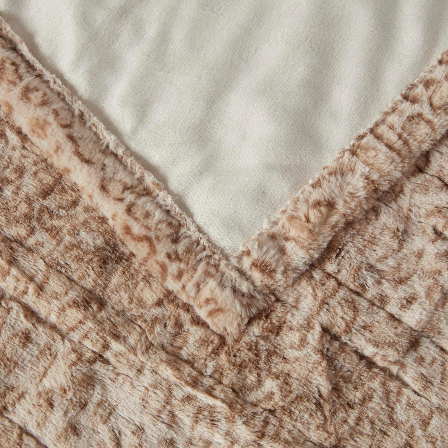 Beautyrest Zuri Reversible Faux Fur to Mink Electric Blanket, Auto Shut Off, Virtually Zero EMF, Multi Heat Setting, UL Certified, Machine Washable, Leopard Throw 50x70