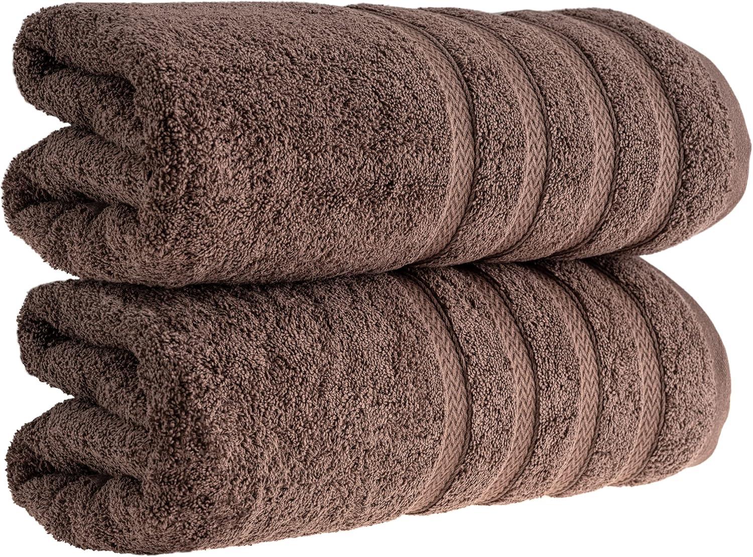 HALLEY Turkish Bath Towels Set - 2 Pack Bathroom Set, Ultra Soft, Machine Washable, Highly Absorbent, 100% Cotton - Luxury Spa Quality - Brown