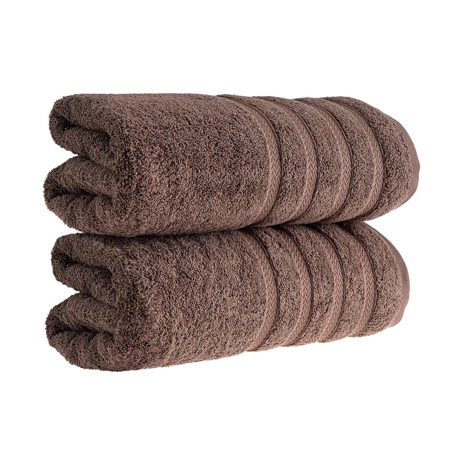 HALLEY Turkish Bath Towels Set - 2 Pack Bathroom Set, Ultra Soft, Machine Washable, Highly Absorbent, 100% Cotton - Luxury Spa Quality - Brown