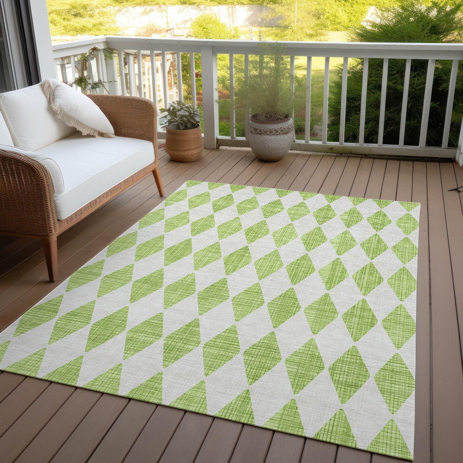 Lime Diamond Pattern 9' x 12' Synthetic Washable Rug