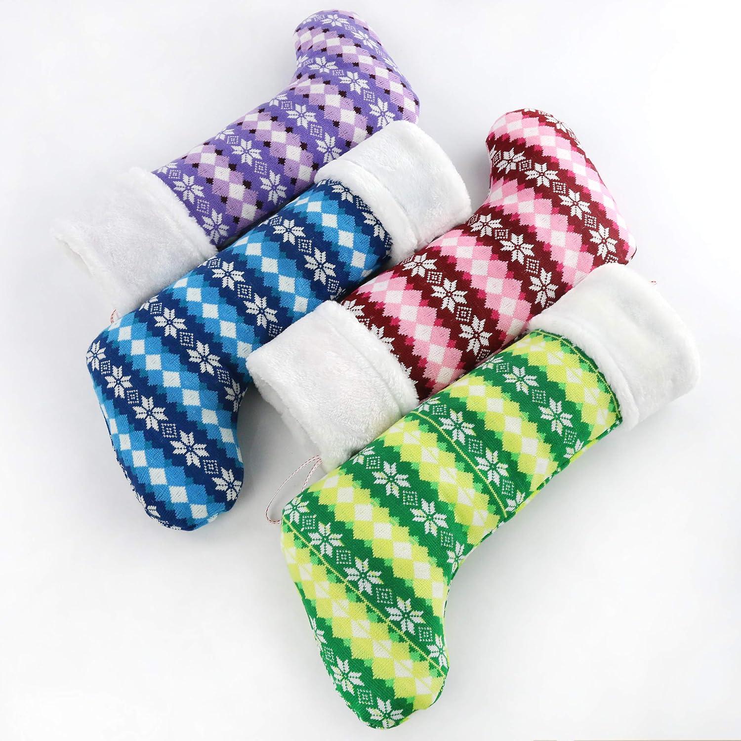 Colorful Knitted Christmas Stockings with Furry White Edge, 20''