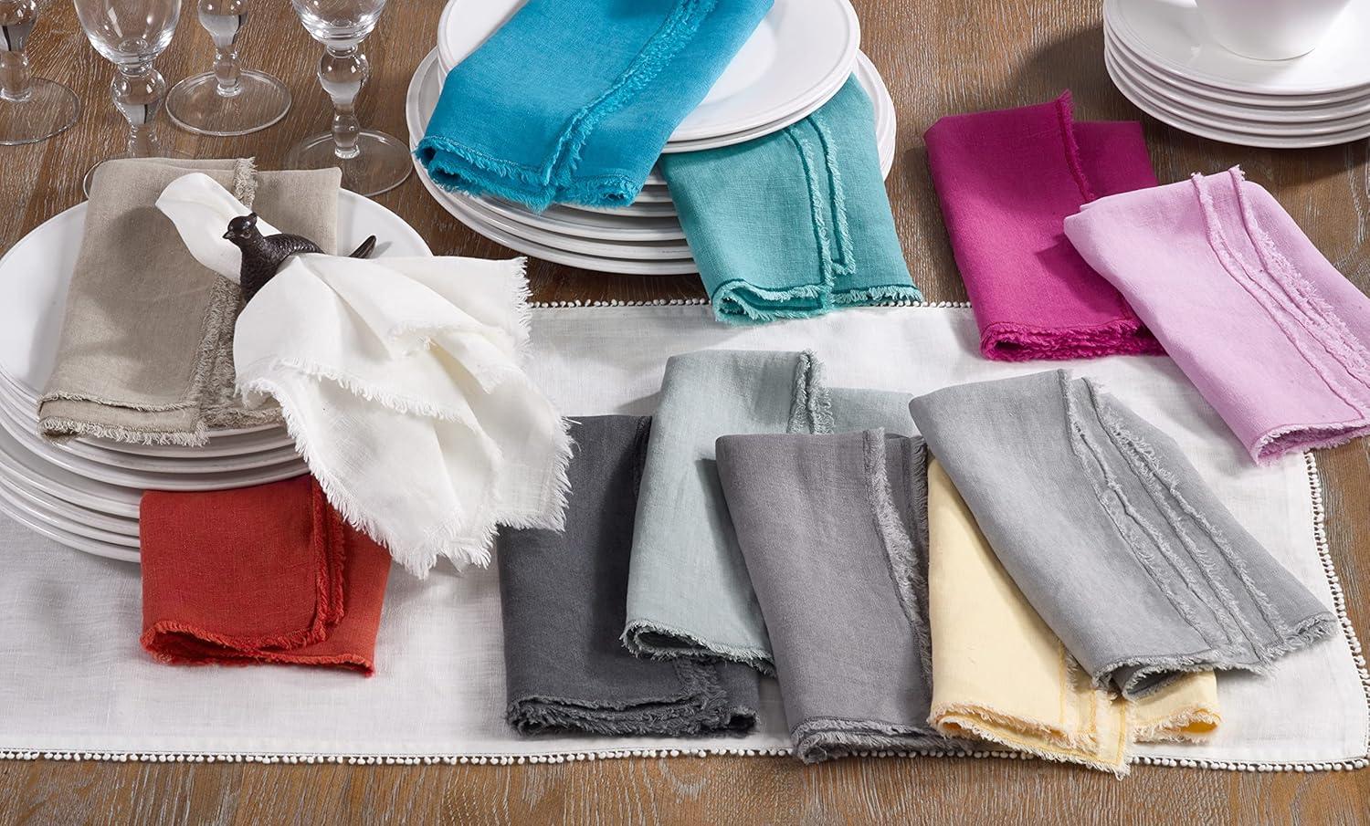Saro Lifestyle Fringed Design Stone Washed Napkins (Set of 4), Grey