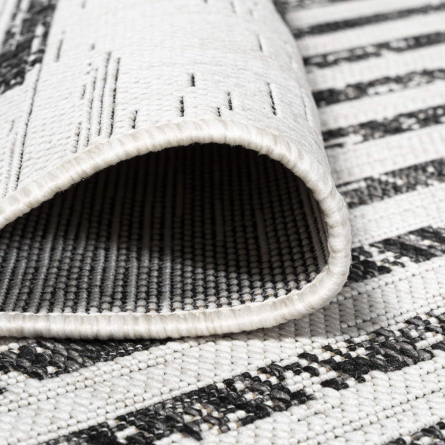 4'x6' Zolak Berber Stripe Geometric Indoor/Outdoor Area Rug, Ivory/Black - JONATHAN Y