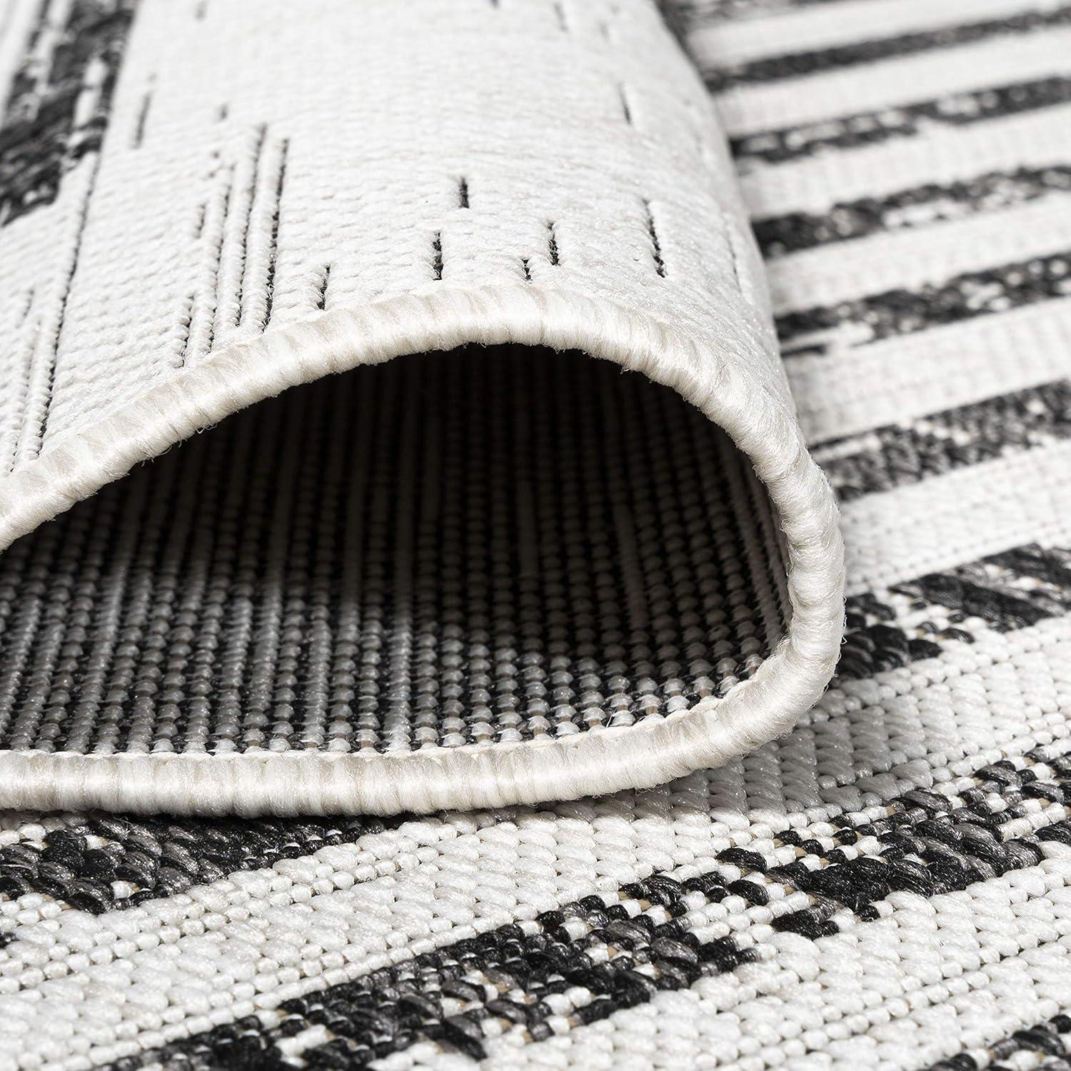 8'x10' Zolak Berber Stripe Geometric Indoor/Outdoor Area Rug, Ivory/Black - JONATHAN Y