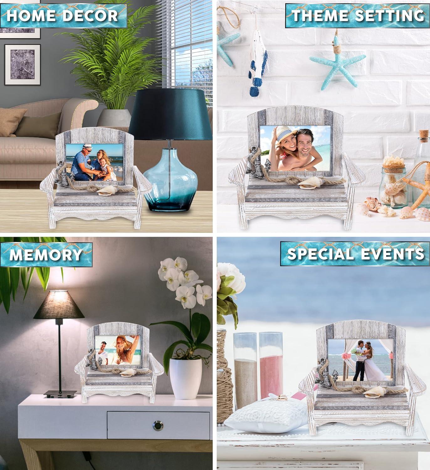 CoTa Global Silver Sea Chair 5x3.5 Beach Frame - Distressed Wood Beach Chair Picture Frame for Summer Vacation Memory, Handmade Tropical Nautical Picture Frame for Tabletop - 7 Inch, Color May Vary