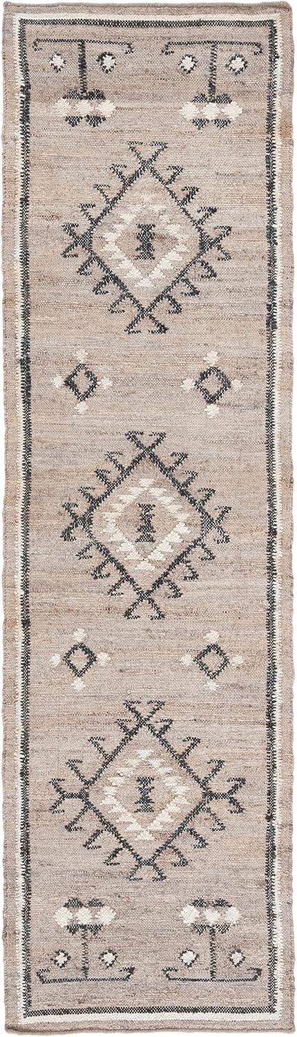 Handmade Grey and Black Wool Flatweave Runner Rug