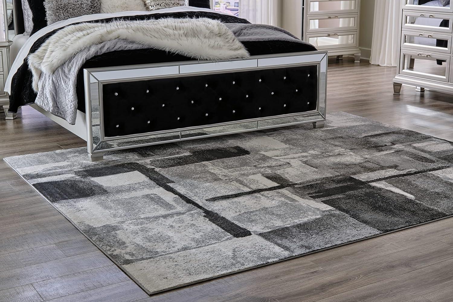 Gray and Black Abstract 8' x 10' Stain-Resistant Synthetic Rug