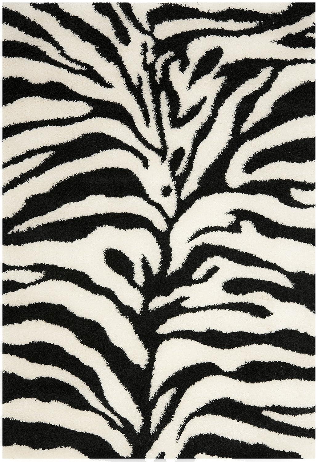 Florida Shag SG452 Power Loomed Indoor Area Rug - Ivory/Black - 4'x6' - Safavieh.
