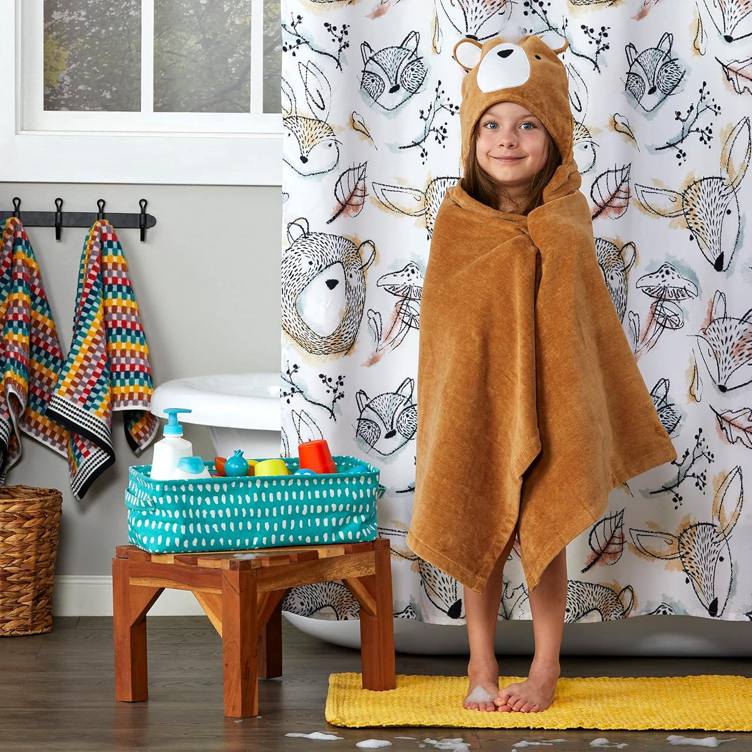 Sketched Woodland Kids' Hooded Towel - SKL Home: Cotton Bath Towel, Forest Animals, Midweight, Machine Washable, 51"x23"