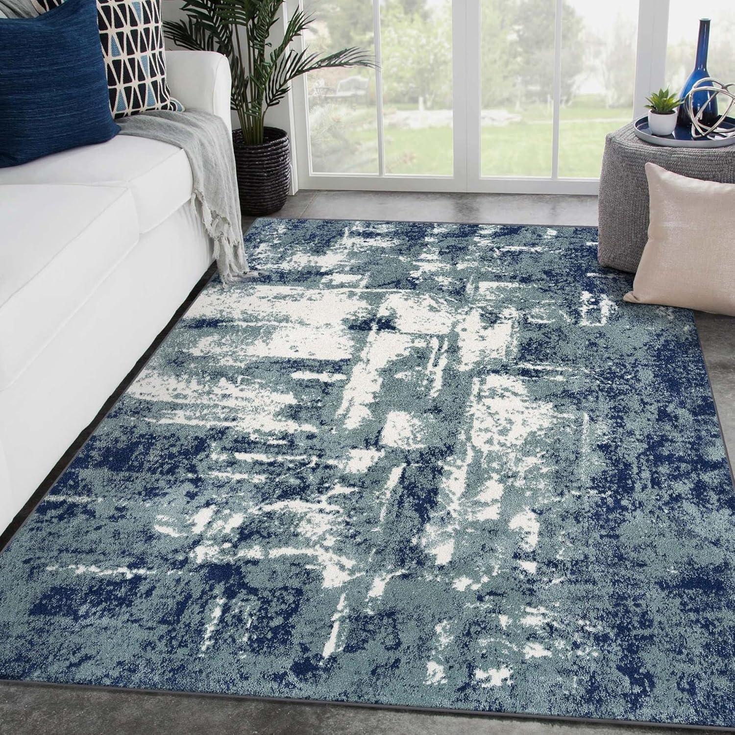 Abstract Elegance Blue Synthetic 8' x 10' Area Rug