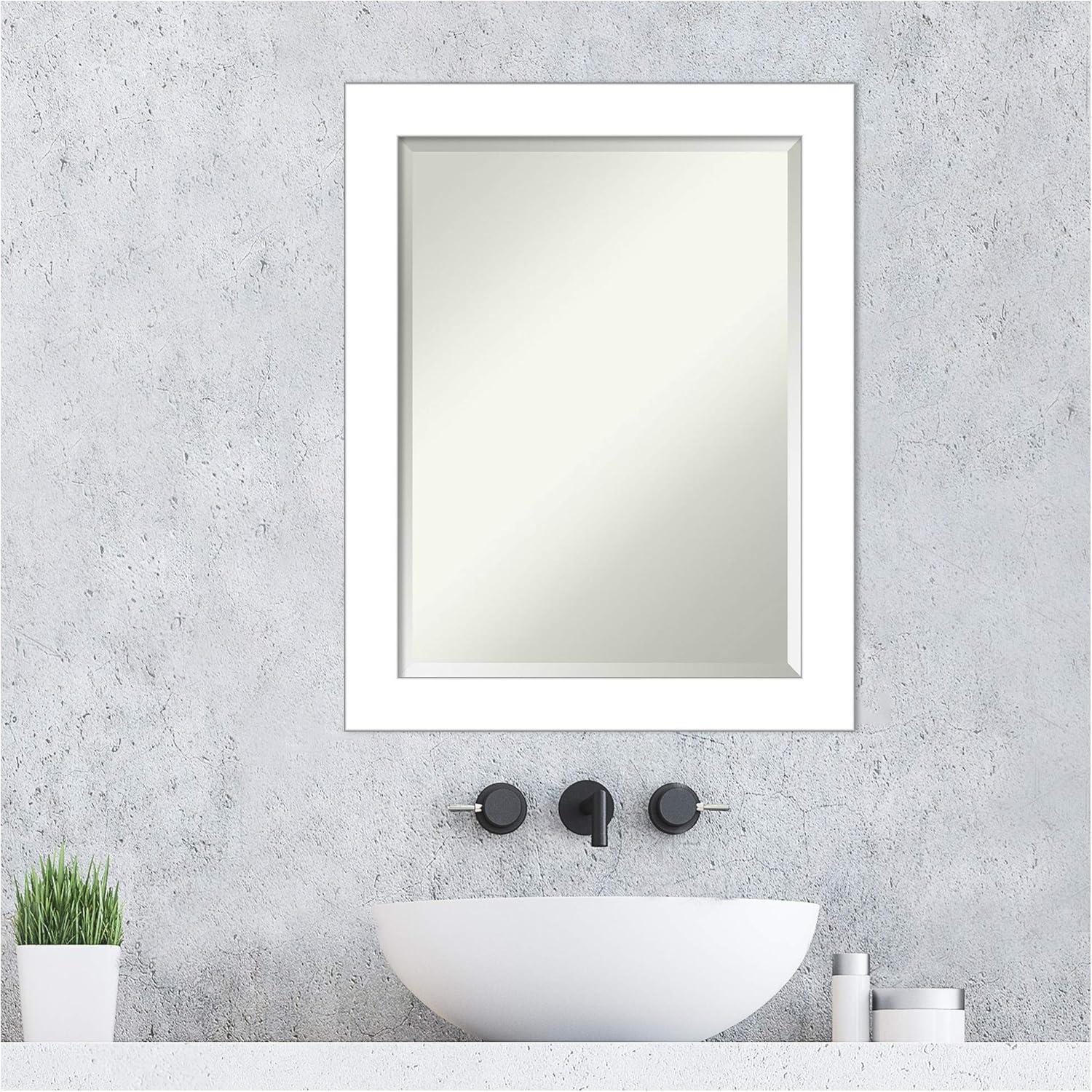 22" x 28" Wedge Framed Bathroom Vanity Wall Mirror White - Amanti Art: Modern, Satin Finish, No Assembly Required