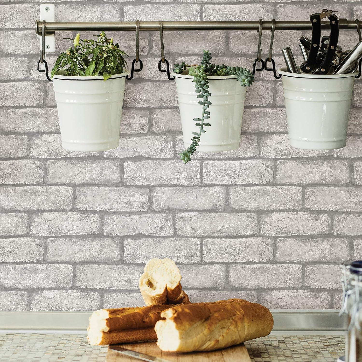20.5 in. x 16.5 ft. Cambridge Brick Grey Peel & Stick Wallpaper