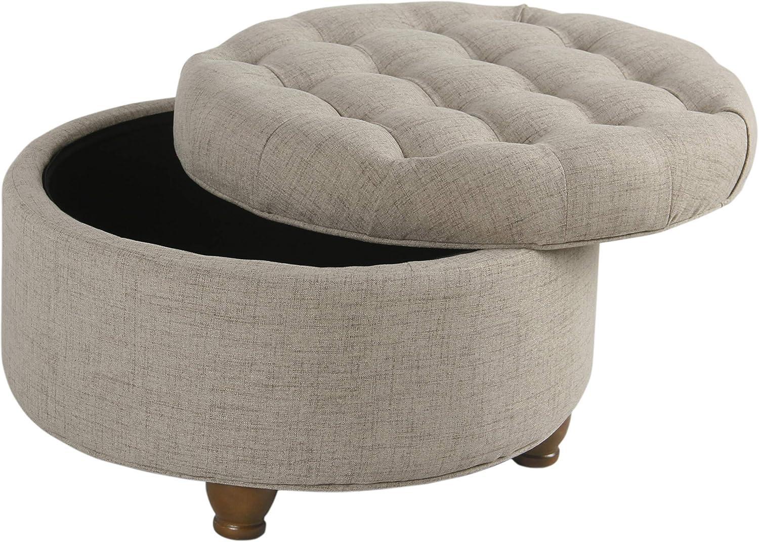 Large Tufted Round Storage Ottoman - HomePop