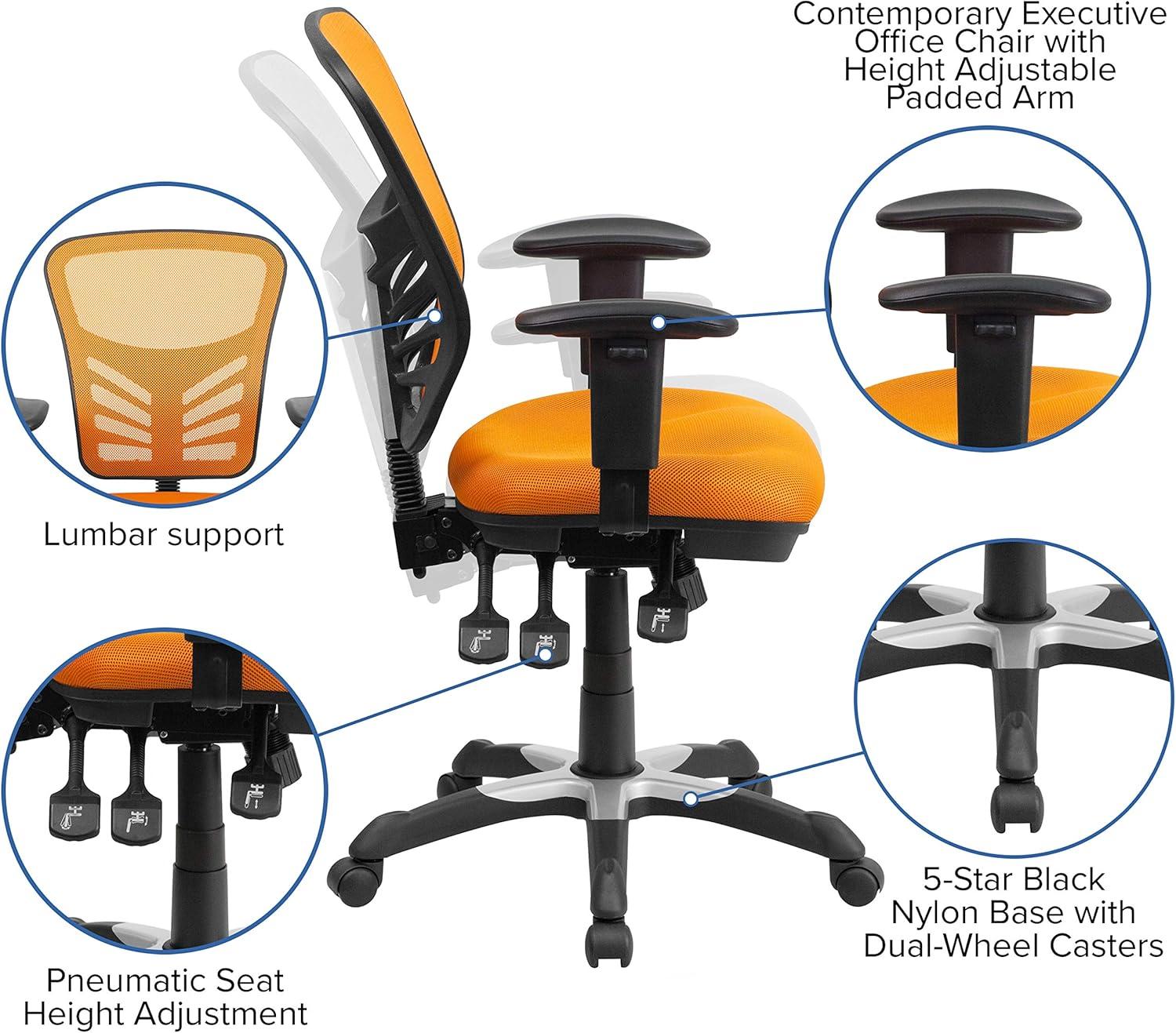 ErgoFlex Mid-Back Orange Mesh Swivel Office Chair with Adjustable Arms