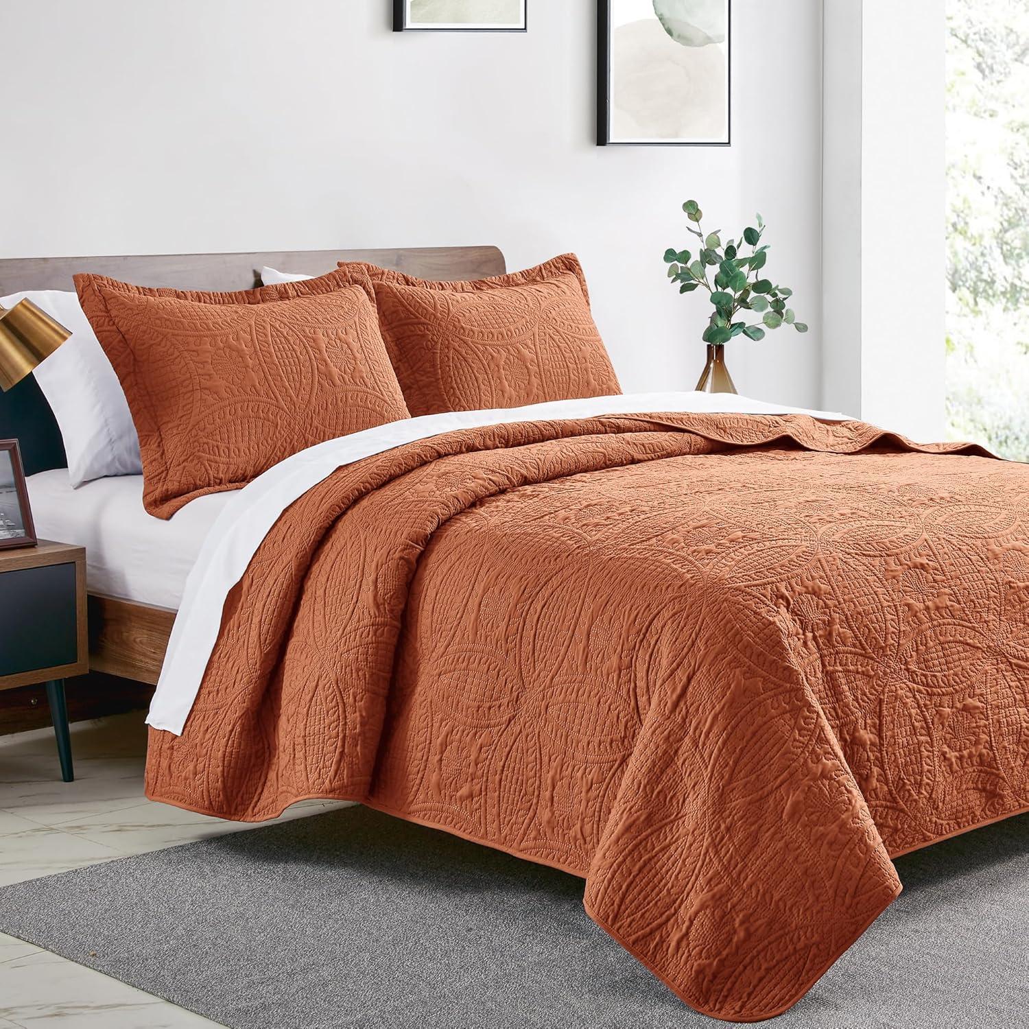 Queen Bed  Bedspreads 3 Piece Coin Pattern Umber - 3 Piece - Full - Queen