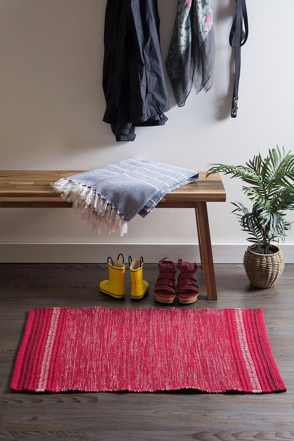 Handmade Red Cotton Reversible Striped 2x3' Rug