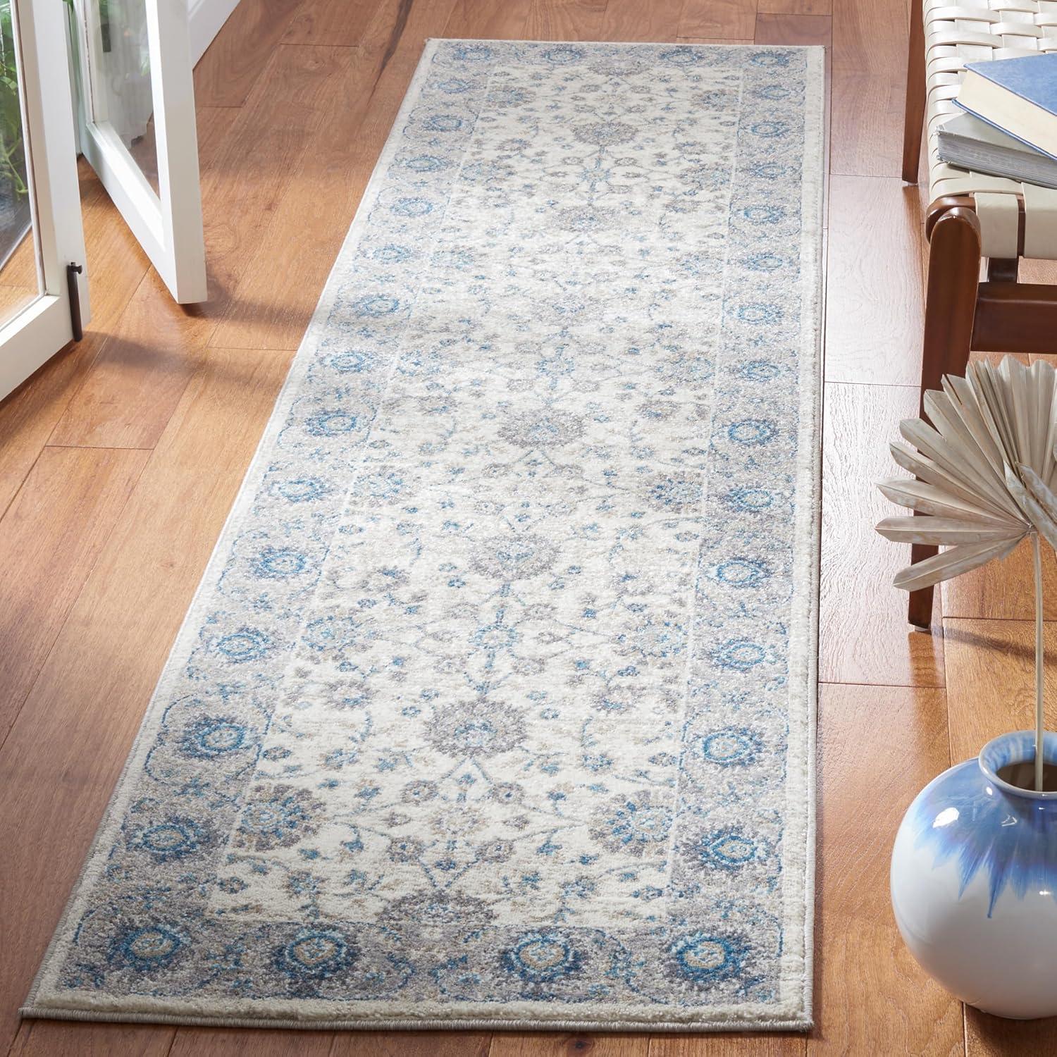 Sofia SOF330 Power Loomed Runner Rug - Ivory/Blue - 2'2"x8' - Safavieh.