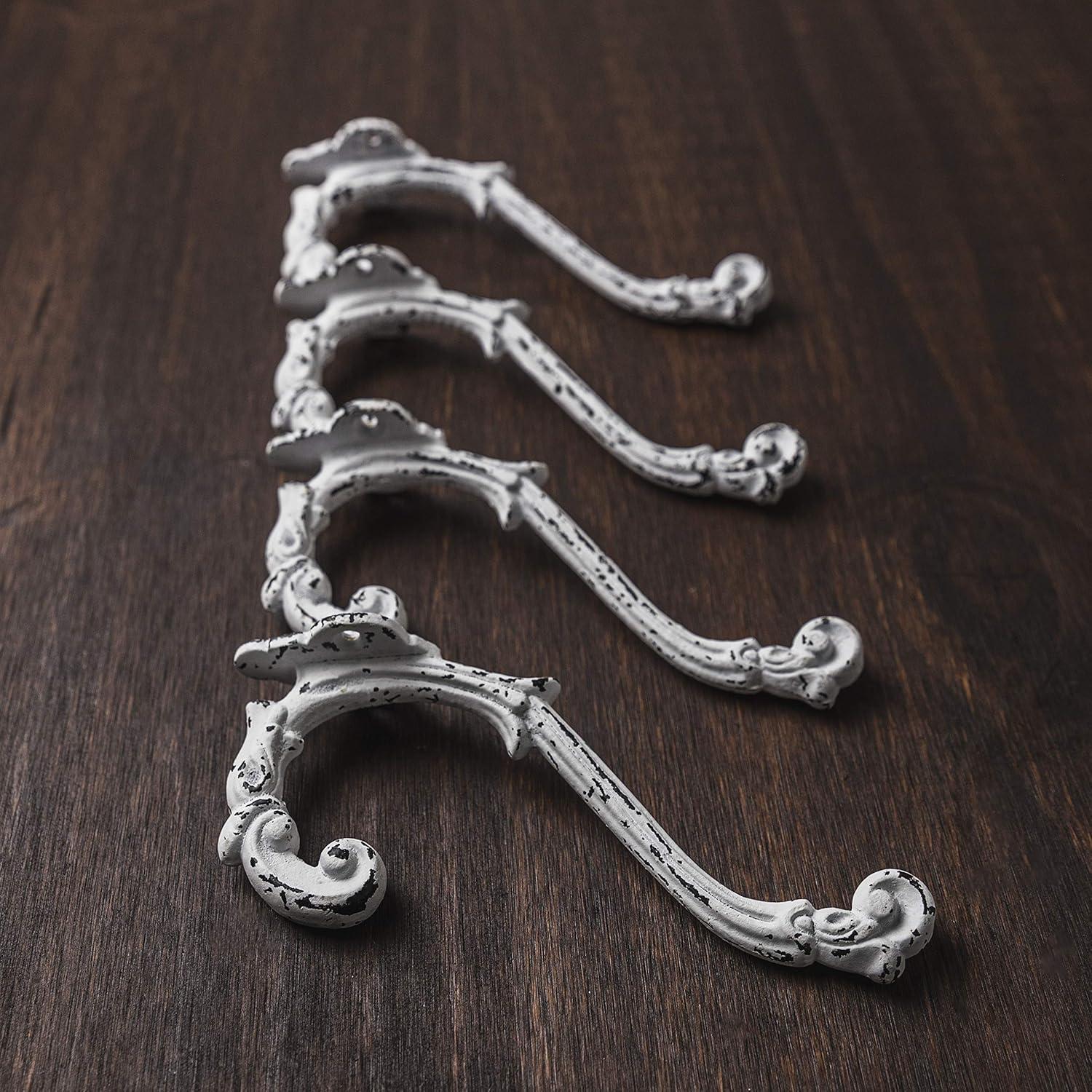 CRAFTSMAN ROAD Vintage Cast Iron Wall Hooks (Antique Brass Finish, Set of 4) - Rustic, Farmhouse, French Country Coat Hooks | Great for Coats, Bags, Towels, Hats | French Slender