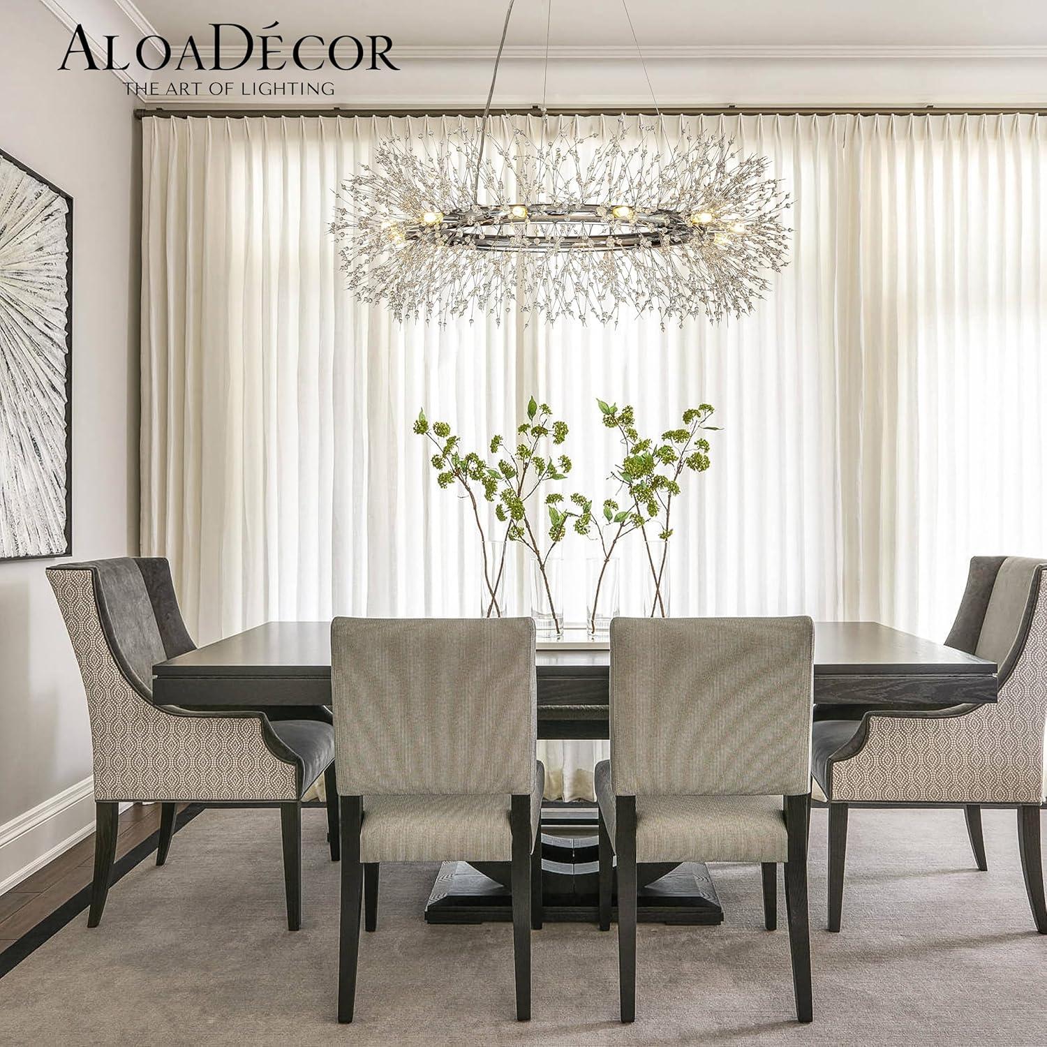 AloaDecor Modern Firework Crystal Chandelier for Dining Room and Living Room Chrome 12 W:39.37*H:15.75in 13 to 24 Inches Chrome 37 to 48 Inches