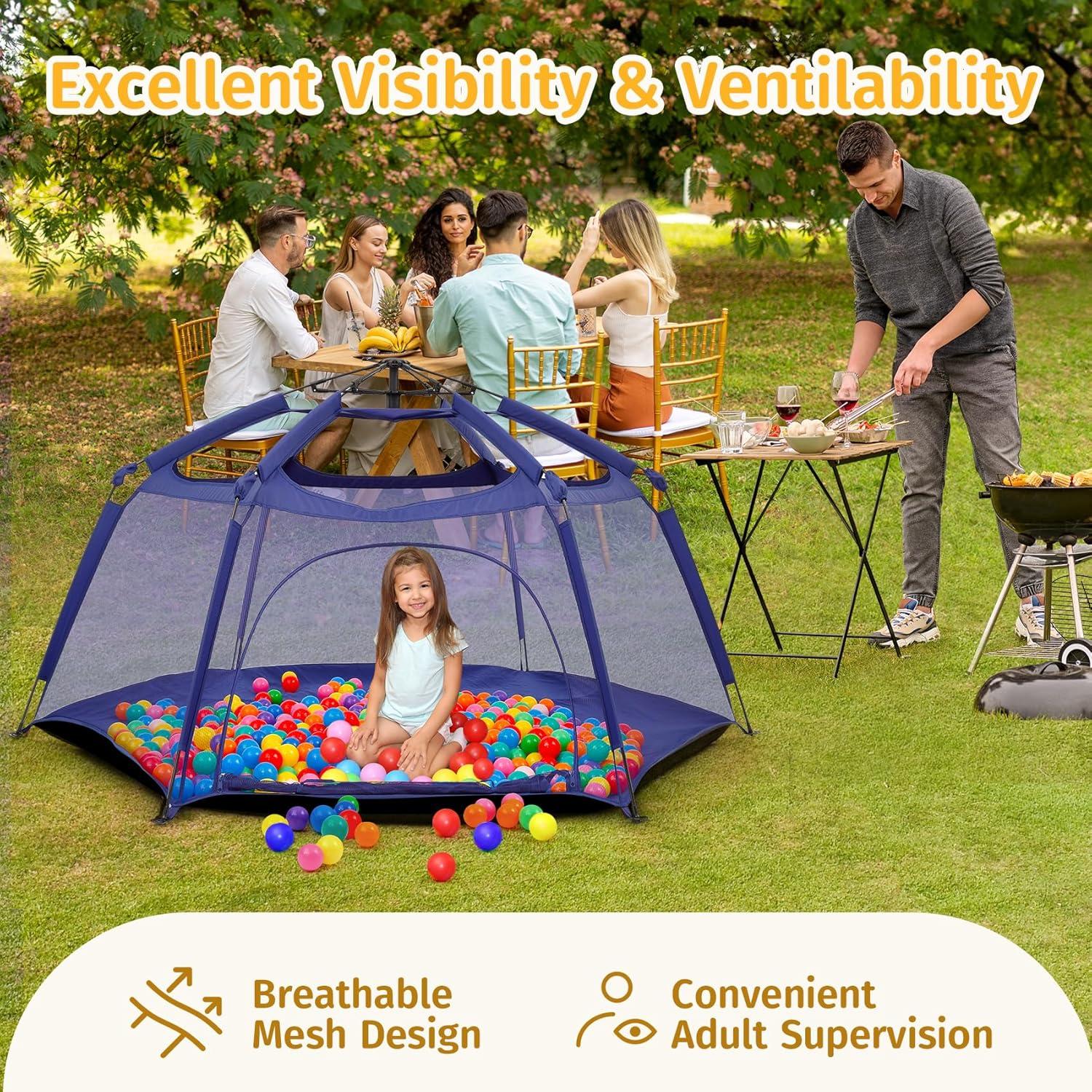 Alvantor Playpen Play Yard Space Canopy Fence Pin 6 Panel Popup Foldable and Portable Lightweight Safe Indoor Outdoor Infants Babies Toddlers Kids 7?x7?x44? Navy