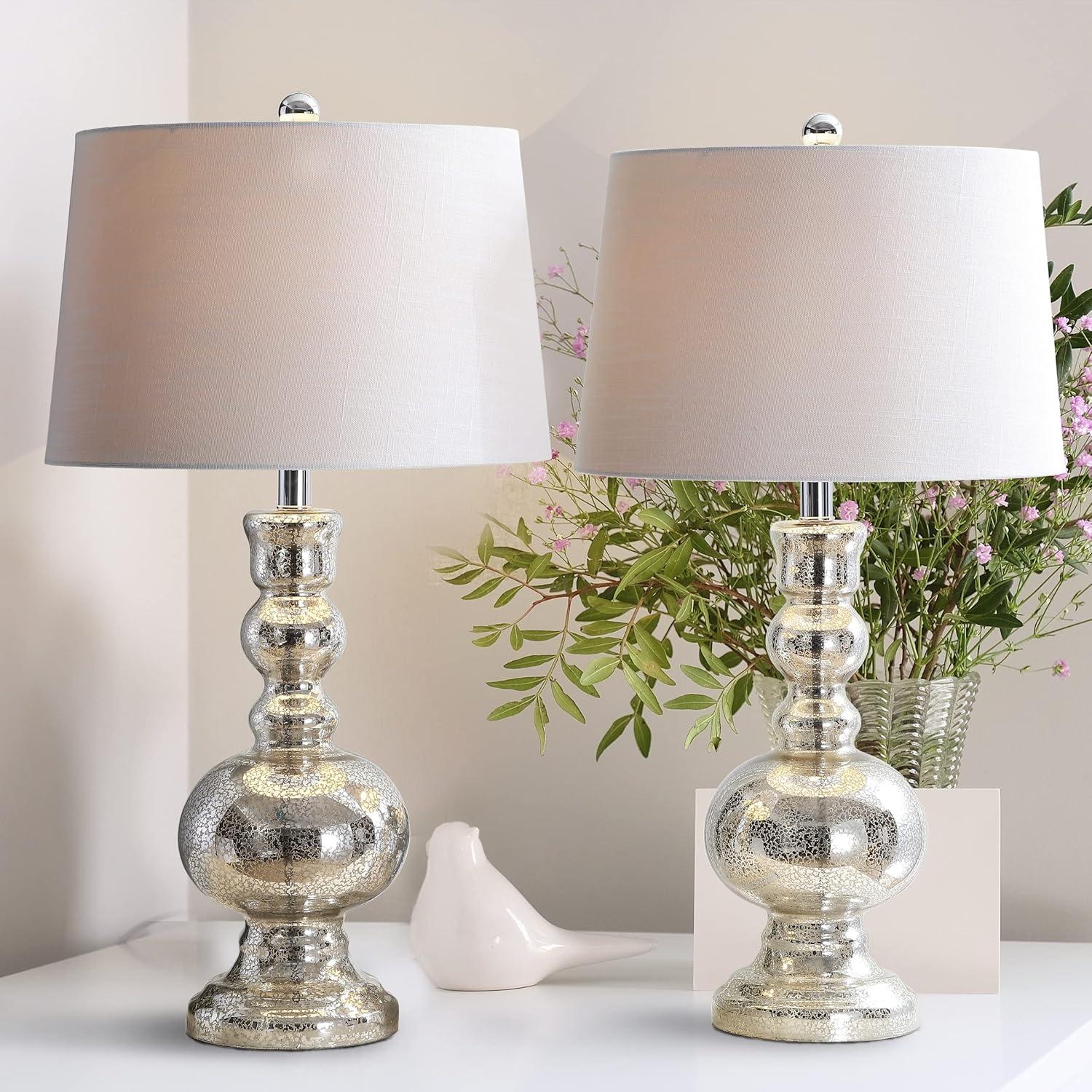 JONATHAN Y JYL1061D-SET2 Genie 28.5" Glass LED Table Lamp, Contemporary, Transitional for living room, dinning room, bedroom, office Bulb Included, Mercury Silver (Set of 2)