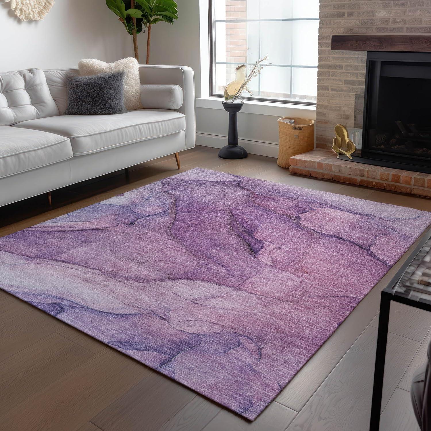 Purple 9' x 12' Stain-Resistant Synthetic Area Rug