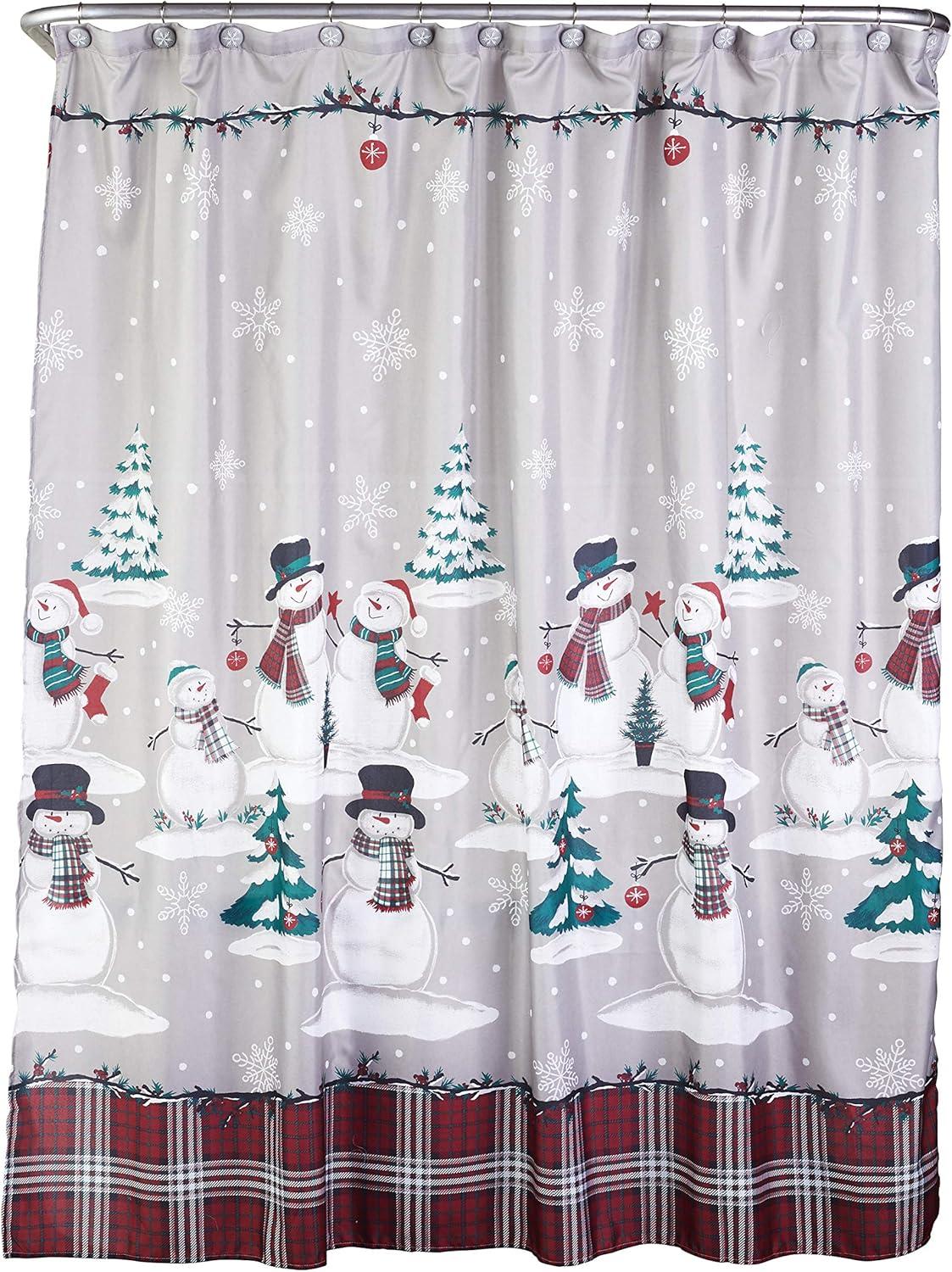 Plaid Snowman Shower Curtain and Hook Set - SKL Home