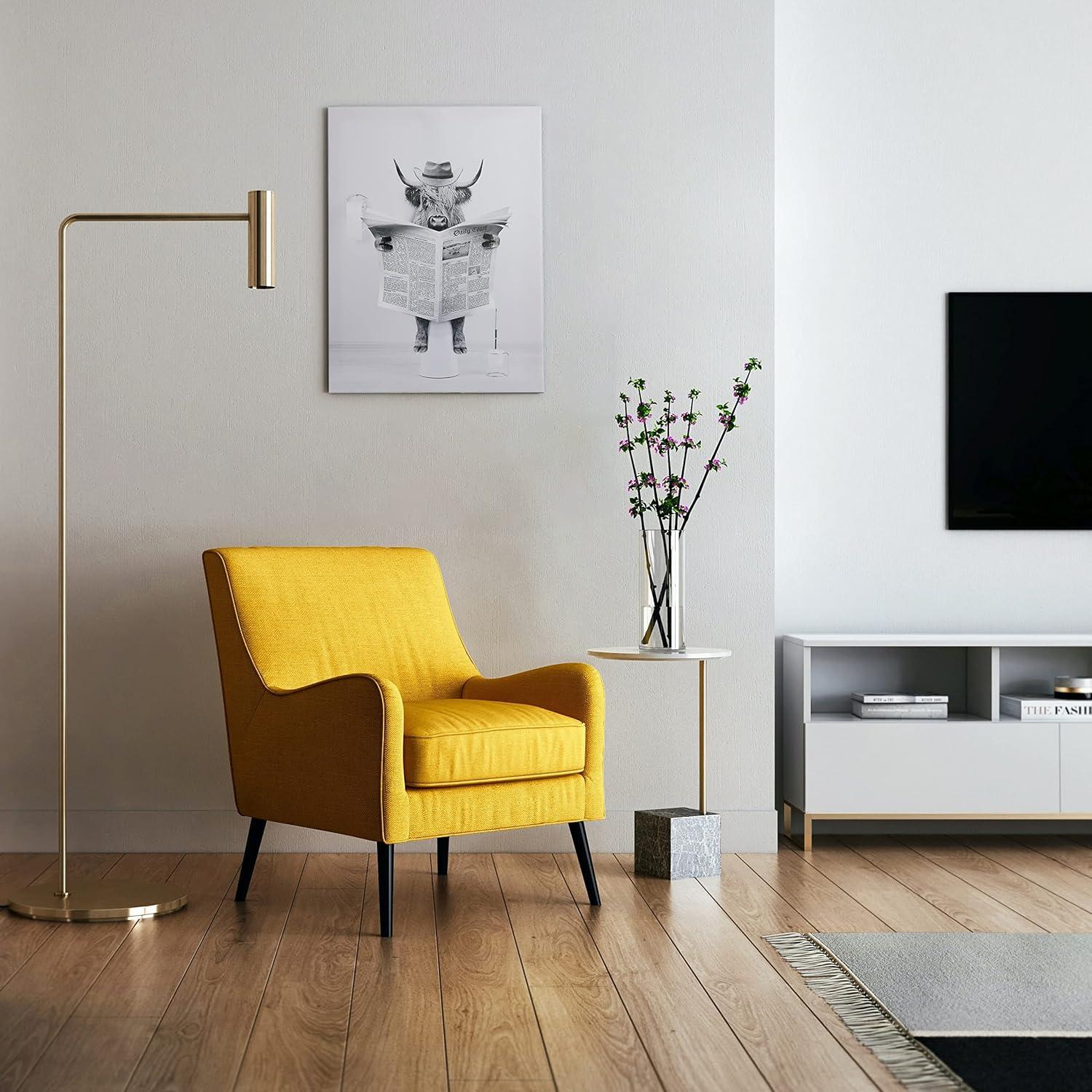 Modern Black Framed Highland Cow Wall Art Minimalist Bathroom Wall Decor Cute Funny Animals Artwork Canvas Prints Ready to Hang for Guest Bathroom, Hotel, Condo, Kids Bathroom, 12”x16”