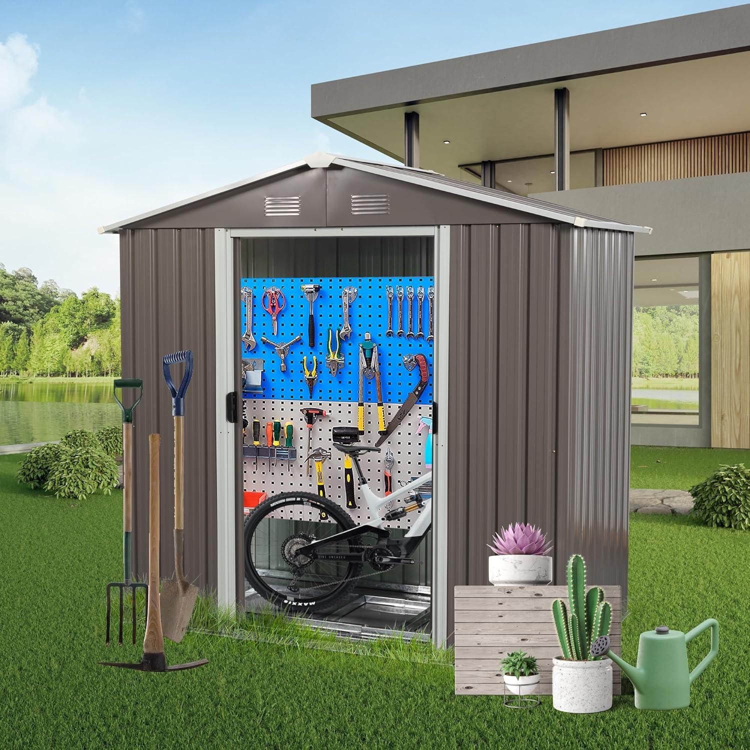 8ft x 4ft Outdoor Patio Metal Storage Shed with Vents,Sliding Doors and Padlock