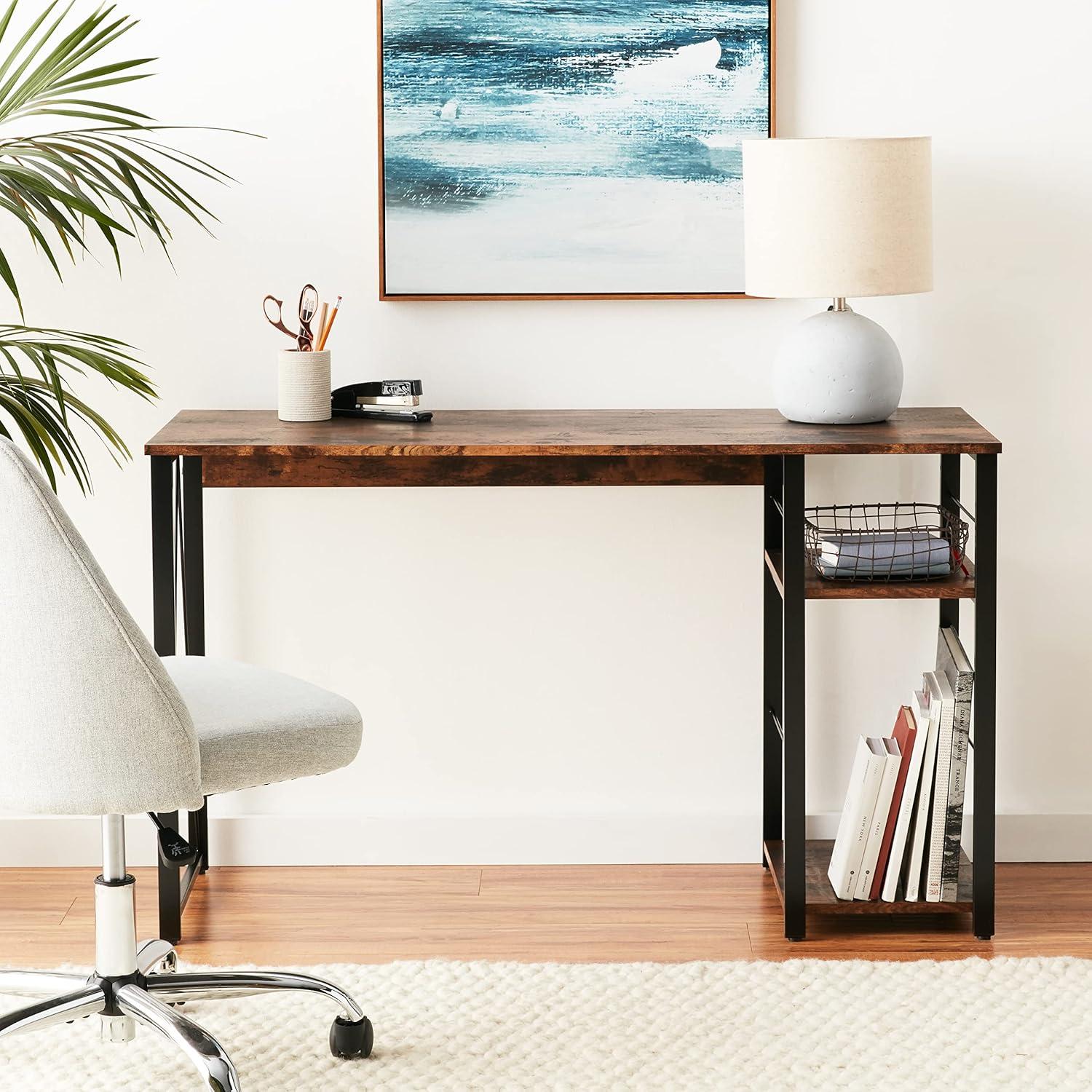 Vadna Weathered Oak & Black Industrial Writing Desk with Shelves