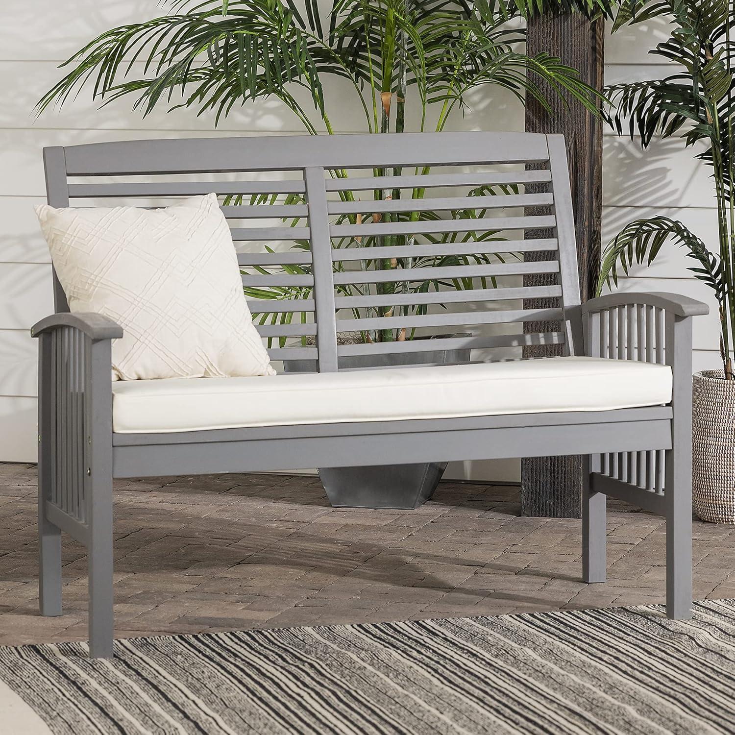 Walker Edison Rendezvous Modern Solid Acacia Wood Patio Loveseat with Cushions, 47 Inch, Grey Wash