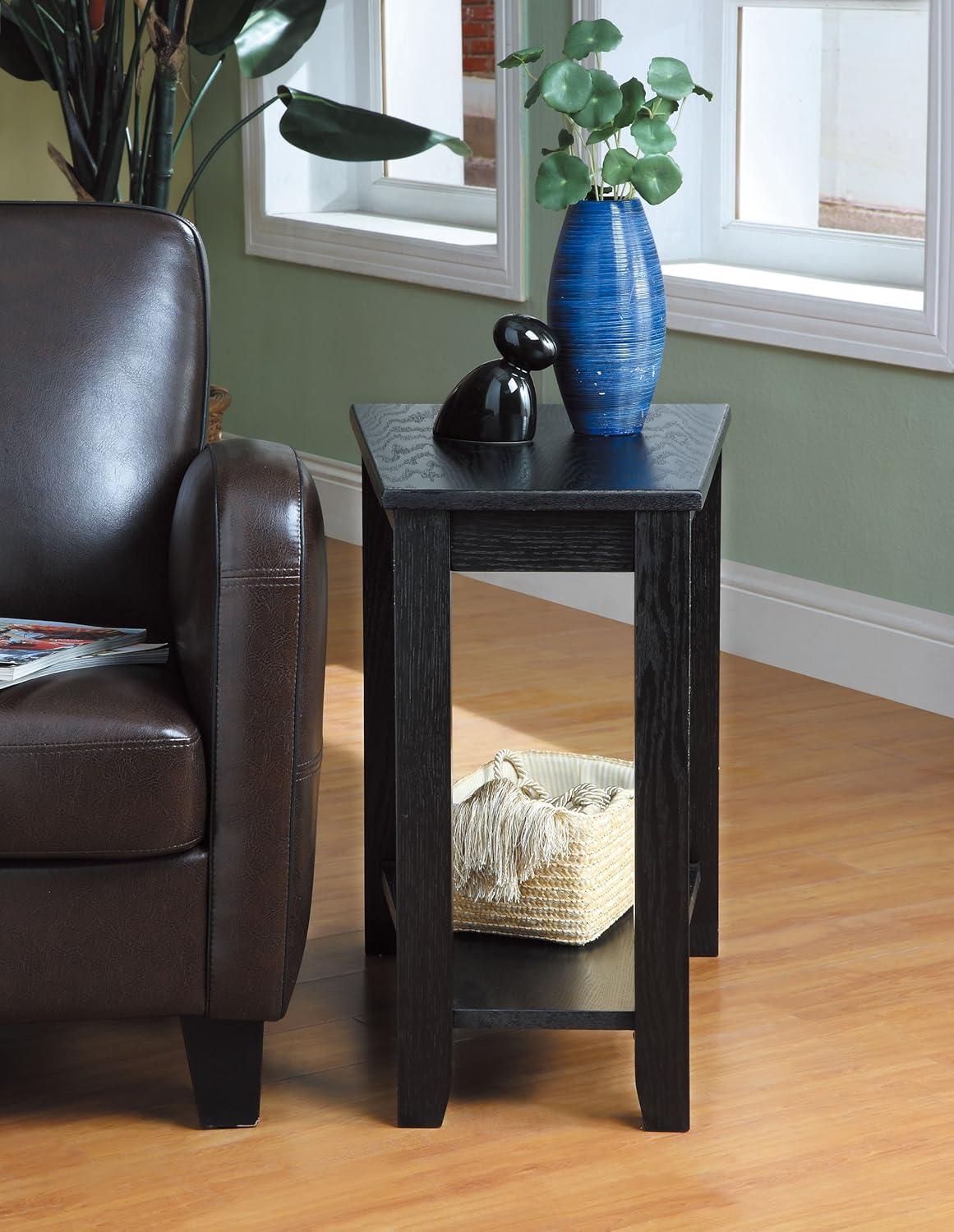 Black Triangular Wood Chairside Table with Shelf