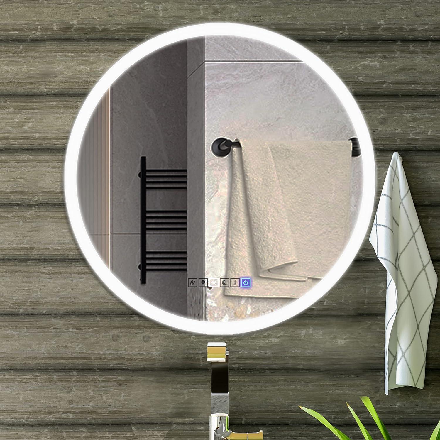 Round Lighted LED Bathroom and Vanity Mirror 28 inch with Anti Fog, Wall Mounted, Dimmer Touch Sensors by Fab Glass and Mirror