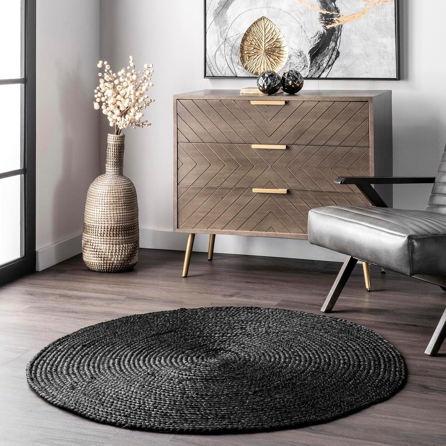 nuLOOM Rigo Hand Woven Jute Black 4' Farmhouse Round Rug