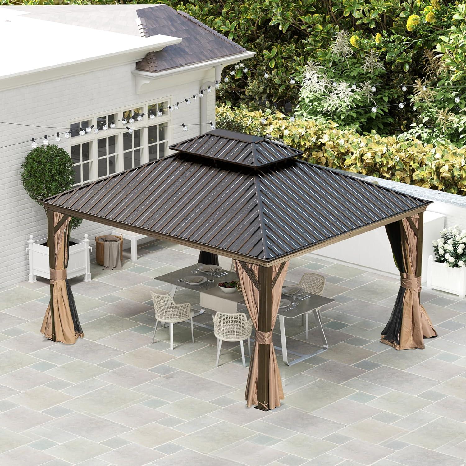Barton 10x14 Gazebo, Hardtop Gazebo With Aluminum Frame, Double Galvanized Steel Roof, Curtains and Netting Included, Metal Gazebos Pergolas for Patios, Garden, Parties, Lawns