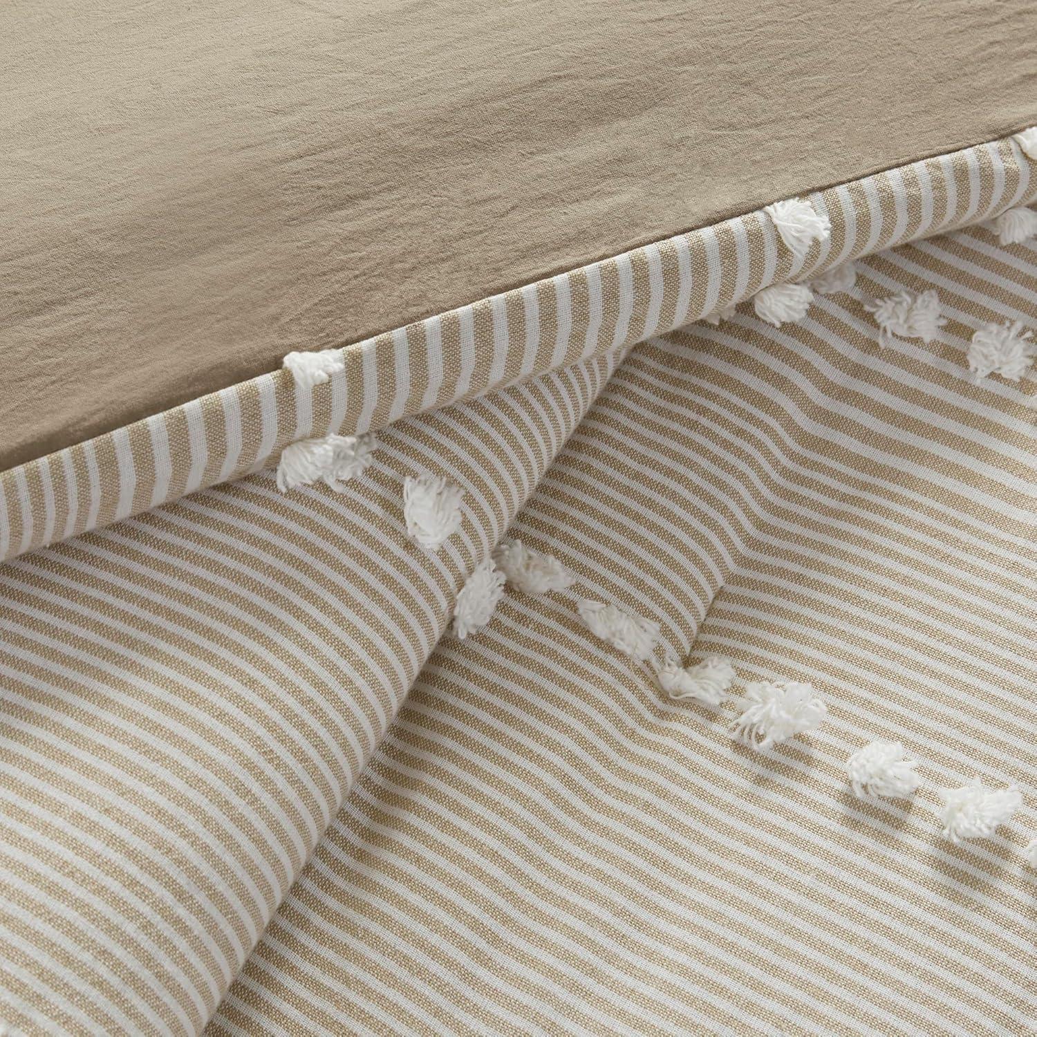 Gracie Mills Randall 3-Piece Chic Farmhouse Chenille Stripe Cotton Duvet Cover Set