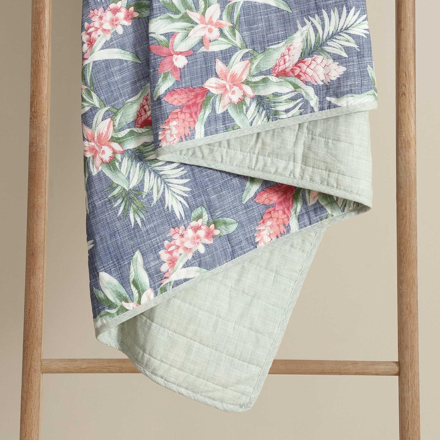 Eddie Bauer Tommy Bahama Floral Enchantment Cotton Reversible Blue Quilt Set