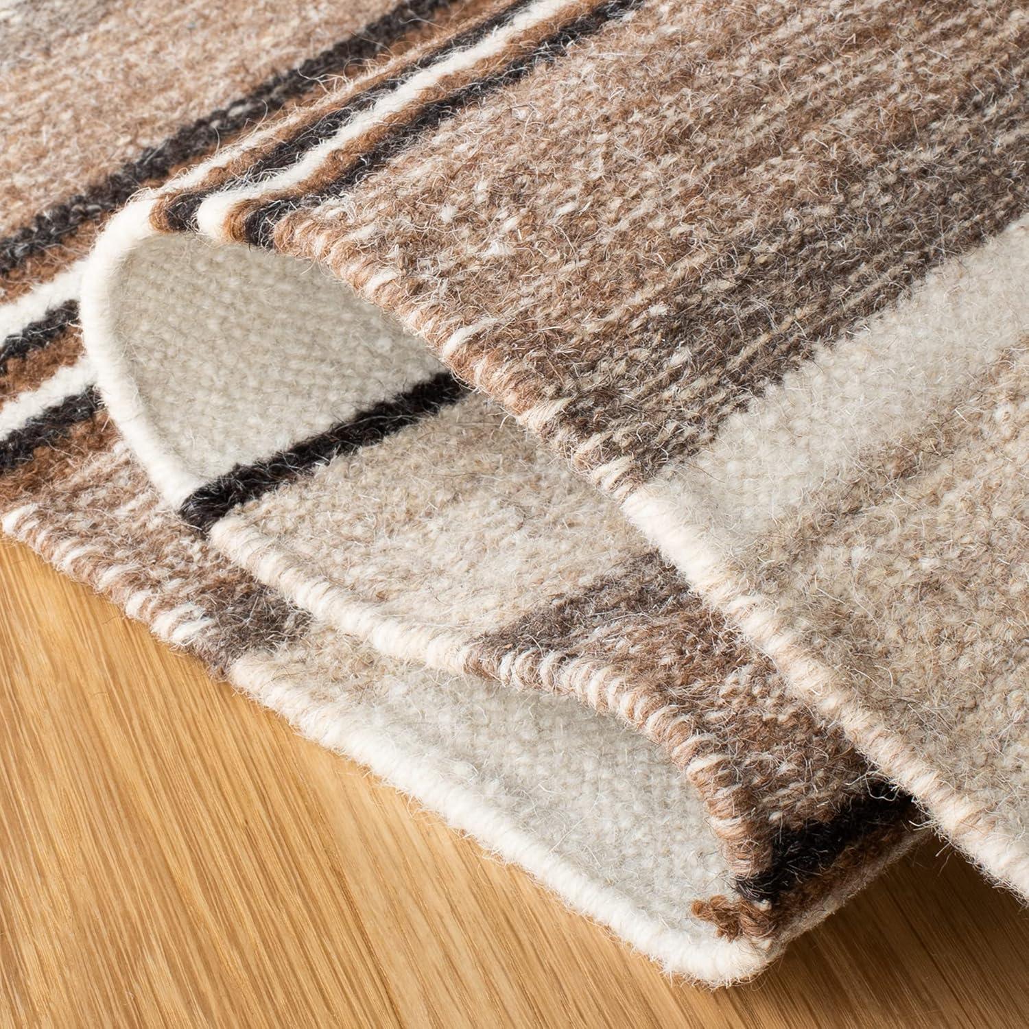 Striped Kilim STK601 Hand Loomed Indoor Area Rug - Natural/Ivory - 7'x7' - Safavieh