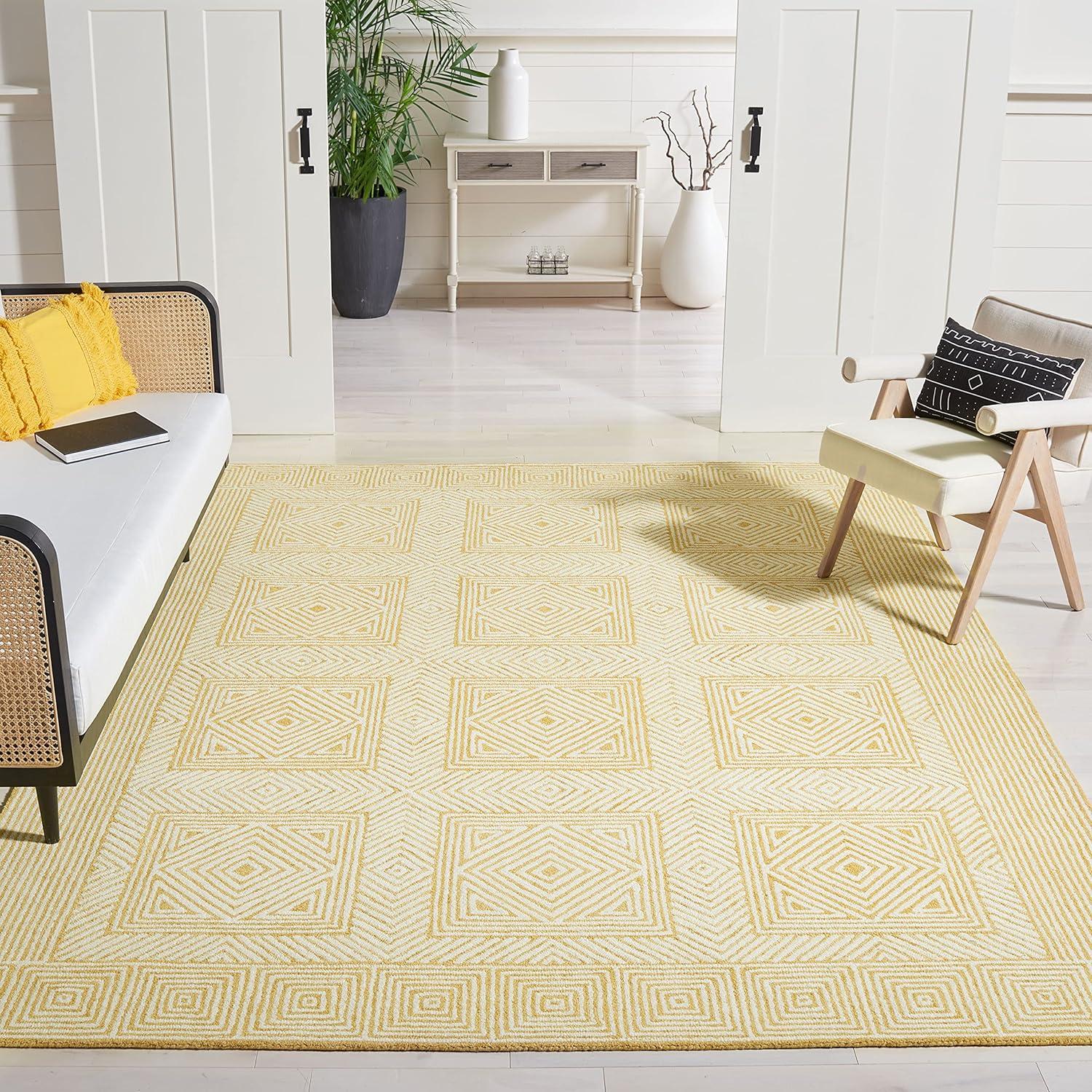 Ivory and Yellow Hand-Tufted Wool Area Rug, 6' x 9'