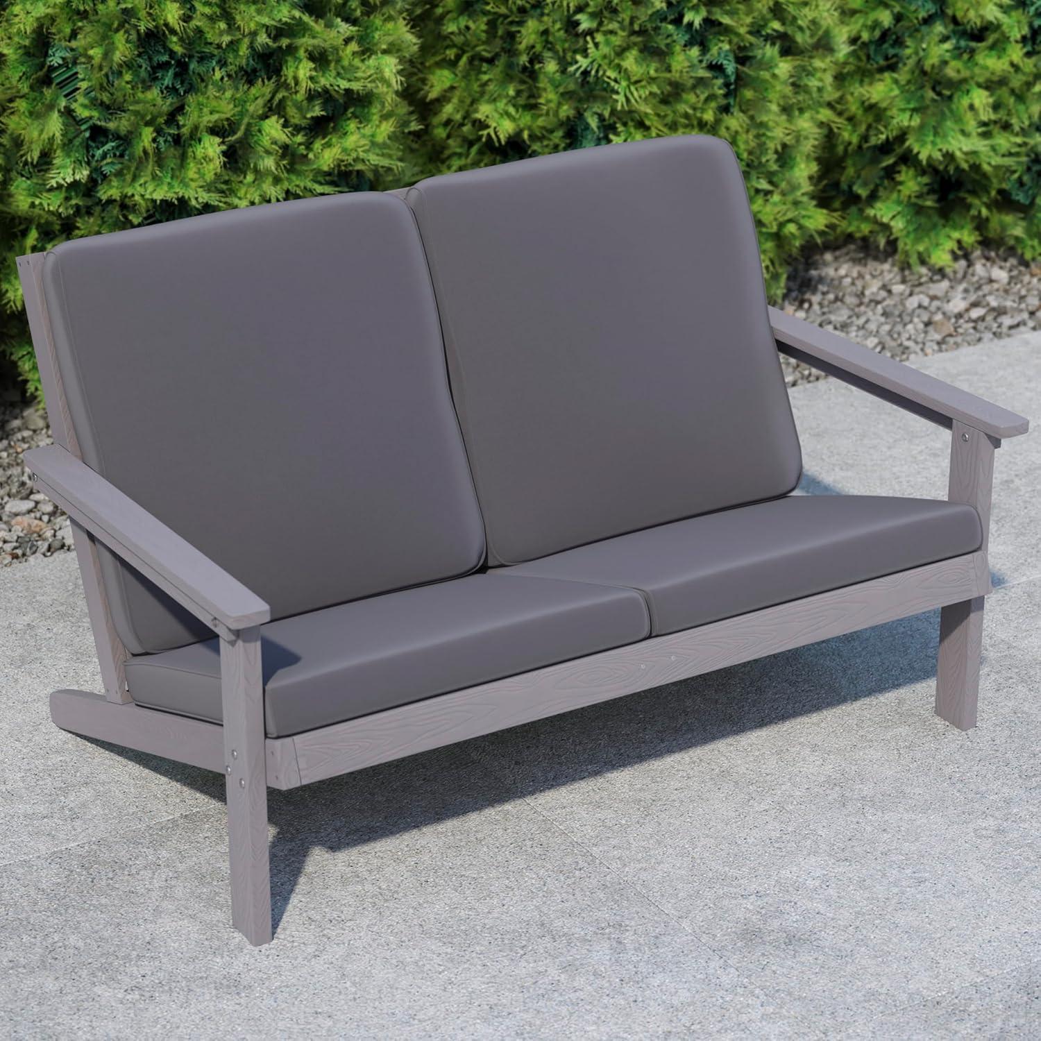 Flash Furniture Charlestown All-Weather Poly Resin Wood Adirondack Style Deep Seat Patio Loveseat with Cushions, Gray/Gray
