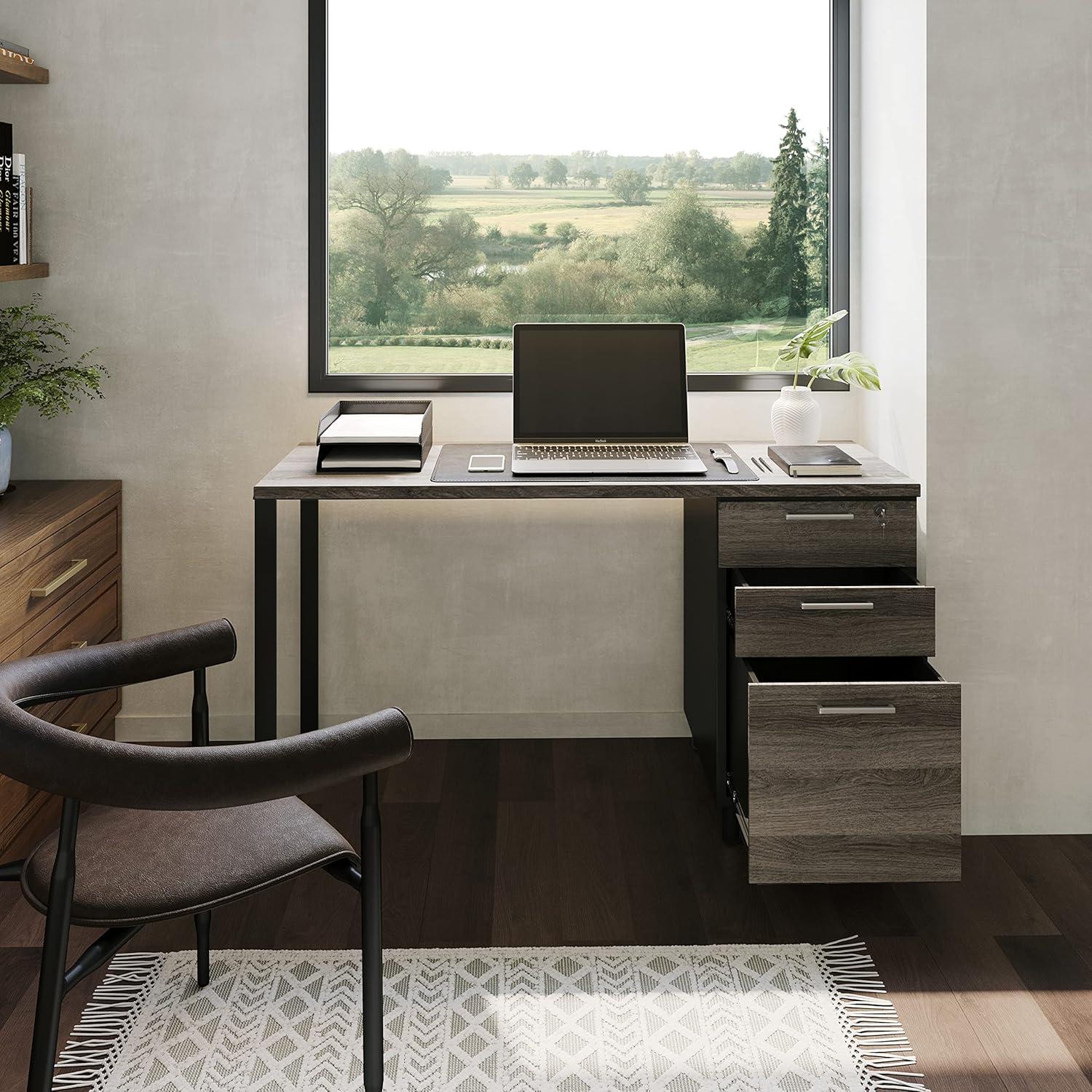 Modern Designs by Crafts and Comfort Milano Modern Home & Office Computer Desk - 47 Inch with 3 Locking Drawers - Wooden Study Writing Desk with Storage Space - Grey/Black