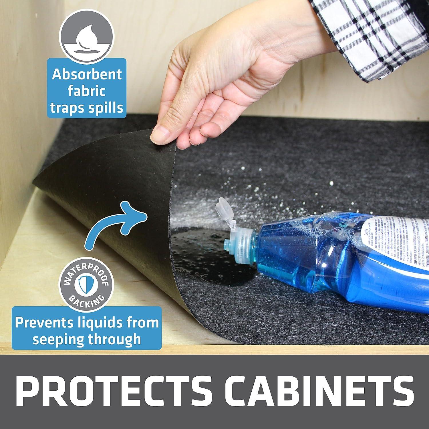 Premium Under Sink Mat, Shelf & Drawer Liner For Kitchen & Bath - Absorbent, Waterproof, Trimmable