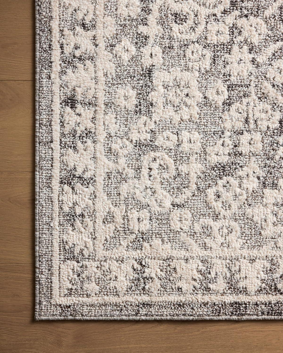 Ivory and Gray Synthetic Rectangular Area Rug 6'7" x 9'2"