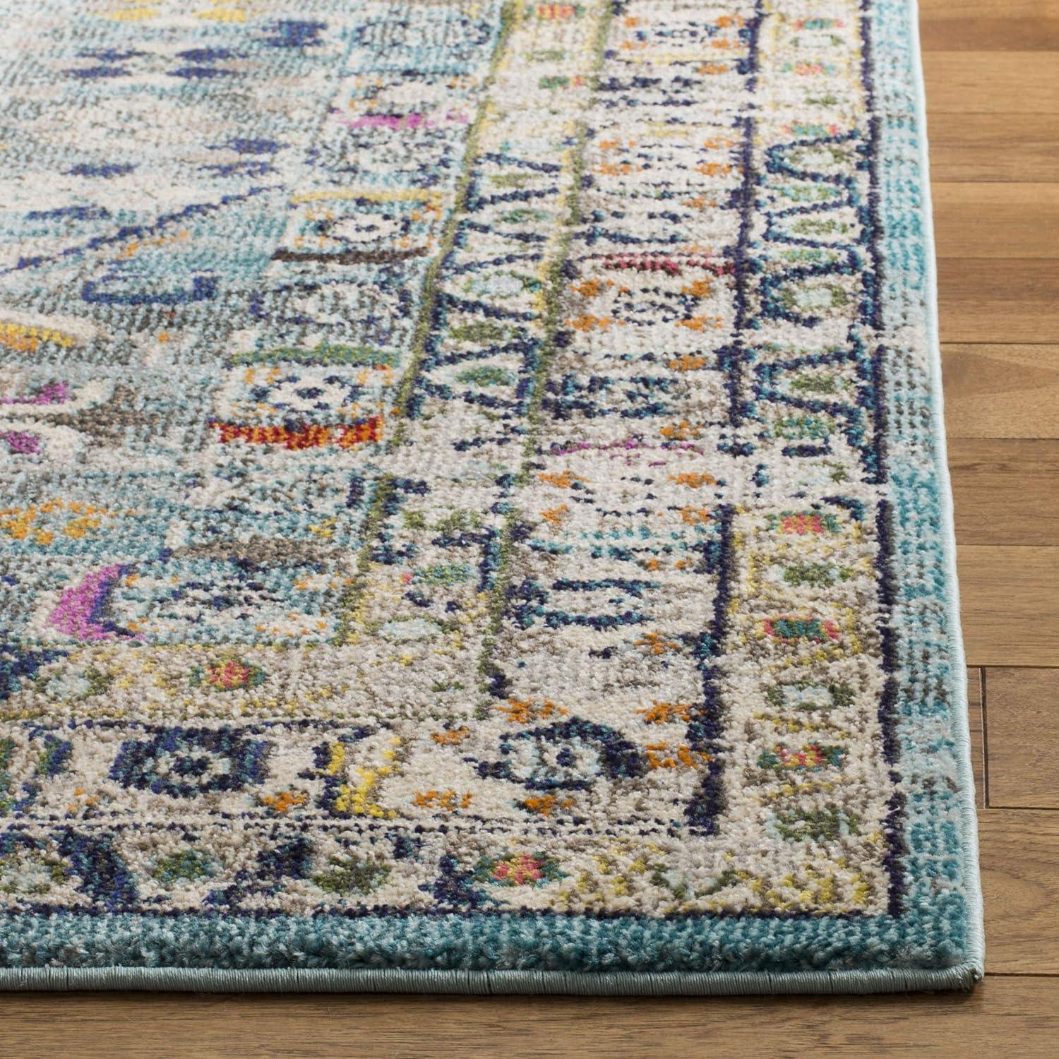 Bohemian Bliss Round Blue Floral Accent Rug - 4' x 5'7"