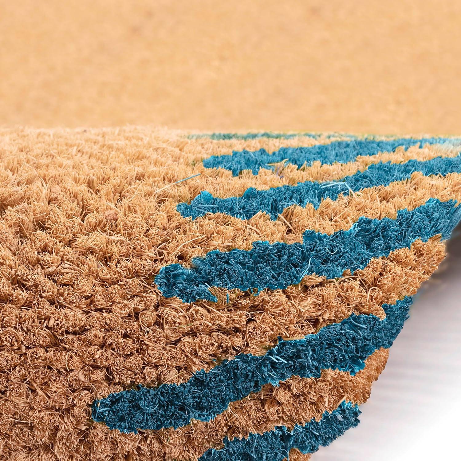 Blue Coir Outdoor Doormat with Palm Border, 24" x 36"