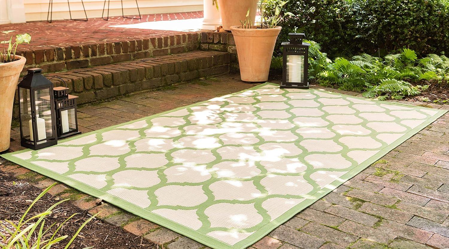 Unique Loom Outdoor Trellis Collection Area Rug - Moroccan (6' 1" x 9' Rectangle Beige and Green/Green)