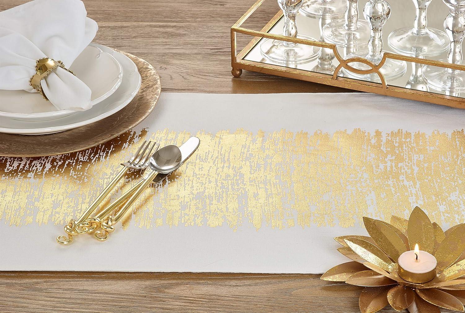 Gold Metallic Banded Cotton Table Runner, 16" x 54"